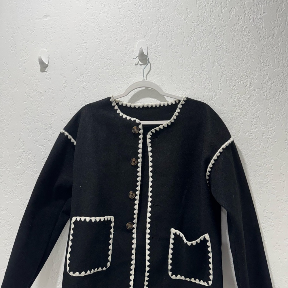 Black Cardigan with White Trim